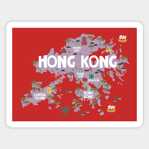 Hong Kong illustrated map Magnet by JunkyDotCom